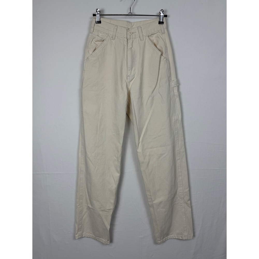 J. Galt Women Cotton Carpenter Pants Size S Cream High Waisted Utility Straight